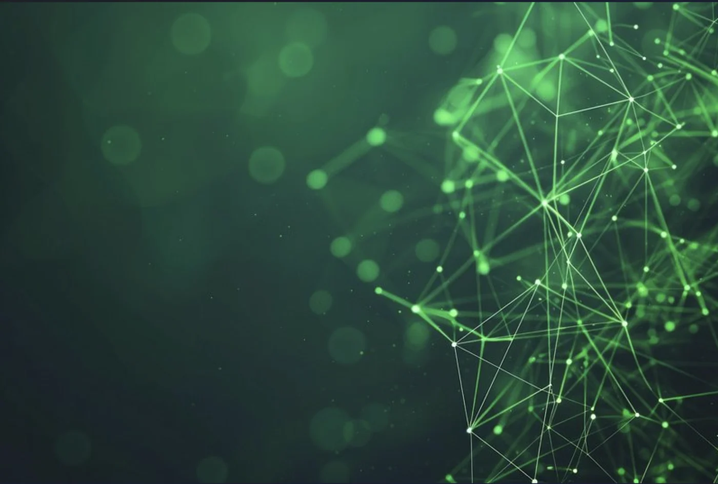 Glowing green network of connected data points